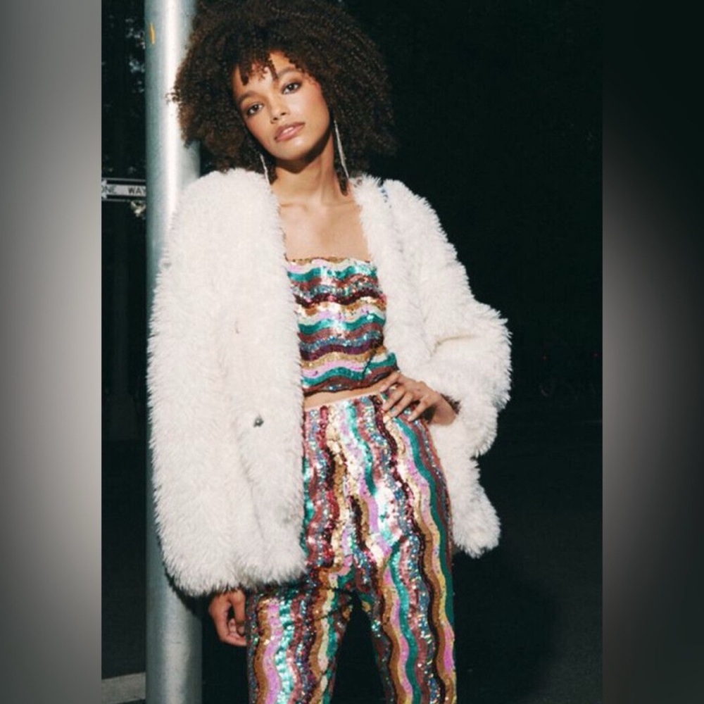 Free People Multicolor Sequin Wide Leg Pants & Crop Top